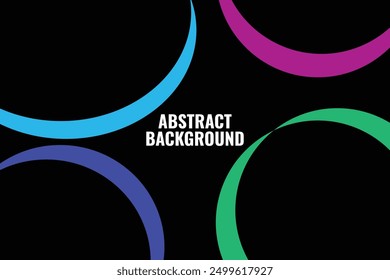 This vector image features an abstract background with a black base. It is adorned with colorful, curved shapes in shades of blue, purple, green, and pink.