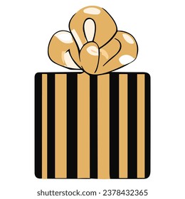 This vector image features a black gift box adorned with a lavish gold bow, creating an air of sophistication. The glossy finish adds a touch of luxury, making it perfect for birthdays, anniversaries,