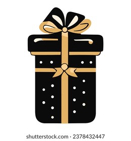 This vector image features a black gift box adorned with a lavish gold bow, creating an air of sophistication. The glossy finish adds a touch of luxury, making it perfect for birthdays, anniversaries,