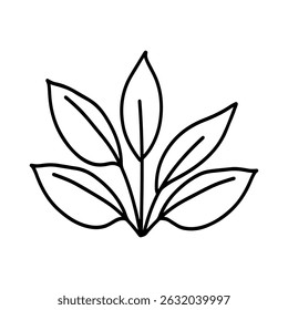 This vector image features five leaves arranged unsymmetrically