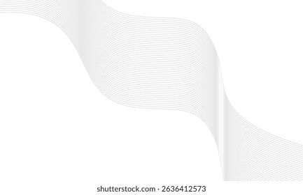 This vector image features a pattern of thin, light gray curved lines that form a gentle curve from the top left side towards the bottom right side.