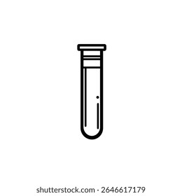 Esta imagem vetorial apresenta um contorno preto simples de um tubo de ensaio. Inclui um pequeno ponto no interior, colocado sobre um fundo branco, comumente utilizado em laboratórios.