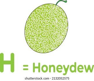 This is a vector image of a honeydew fruit as a learning medium for children to recognize the letters of the alphabet