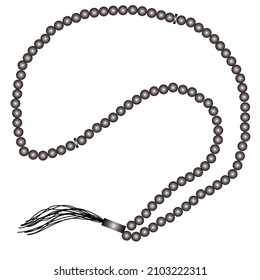 This is a vector image of a prayer beads or tasbih. It is made of black colored beads. It is used by Muslims for worship