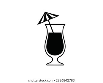 This vector image showcases a refreshing summer cocktail, complete with a miniature paper umbrella, rendered in a striking silhouette style. The isolated object on a transparent background makes it versatile for design projects, and the silhouette adds a modern, minimalist aesthetic.