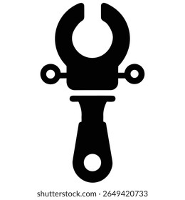 This is a vector image showing a stylized black silhouette of a tool, it has a spanner like head with a handle and hole at the bottom on transparent background.