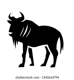 This vector image shows an African wildbeest also called gnu in glyph icon design.