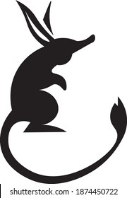 This vector image shows a bilby icon in glyph style. It is isolated on a white background.