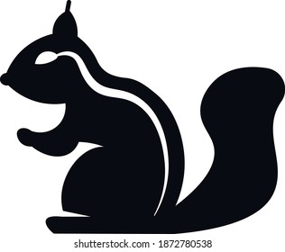 This vector image shows a chipmunk icon in glyph style. It is isolated on a white background.