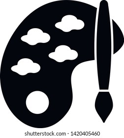 This vector image shows a color palette and brush icon in glyph style. It is isolated on a white background.