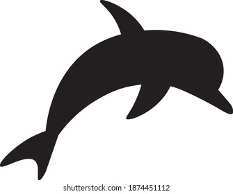 This vector image shows a dolphin icon in glyph style. It is isolated on a white background.