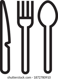 This vector image shows eating utensils icon in glyph style. It is isolated on a white background.
