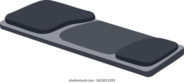 Esta imagem vetorial mostra uma prancha de equilíbrio de fitness com duas almofadas de pé preto e uma base cinza projetada para treinamento de exercício e equilíbrio, apresentado com cores simples e forma clara, estilo moderno.