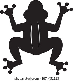 This vector image shows a frog icon in glyph style. It is isolated on a white background.