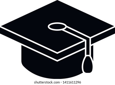 This vector image shows a graduation cap icon in glyph style. It is isolated on a white background.