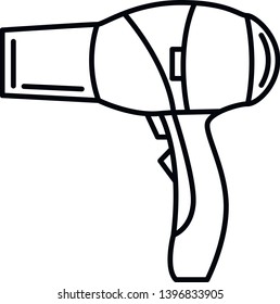This vector image shows a hair dryer icon in outline style. It is isolated on a white background.