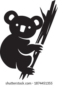 This vector image shows a koala icon in glyph style. It is isolated on a white background.