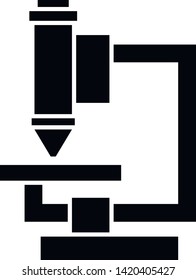 This vector image shows a microscope icon in glyph style. It is isolated on a white background.