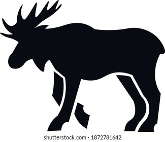 This vector image shows a moose icon in glyph style. It is isolated on a white background.