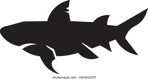 This vector image shows a shark icon in glyph style. It is isolated on a white background.