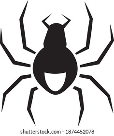 This vector image shows a spider icon in glyph style. It is isolated on a white background.