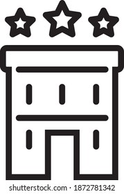 This vector image shows a three stars hotel icon in glyph style. It is isolated on a white background.