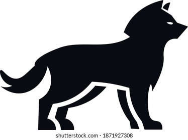 Dieses Vektorbild zeigt ein Wolfssymbol im Glyph-Stil. Es ist einzeln auf weißem Hintergrund.