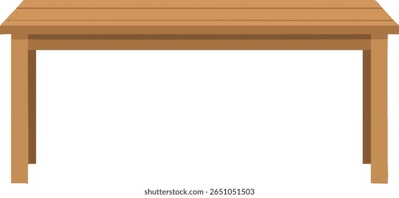 Esta imagem vetorial mostra uma mesa retangular de madeira com um design simples e cor marrom adequado para uso doméstico ou de escritório em um estilo minimalista limpo. Humor calmo.