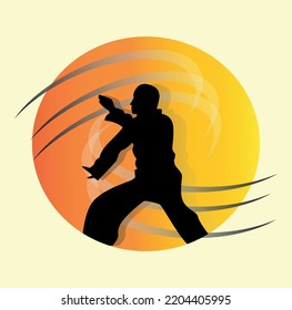 This vector image is a silhouette image of one of the sports at the 2022 sea games, namely the sport of pencak silat. Image is simple design with gradient effect