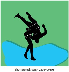 This vector image is a silhouette image of one of the sports at the 2022 sea games, namely wrestling. Image is simple design with gradient effect