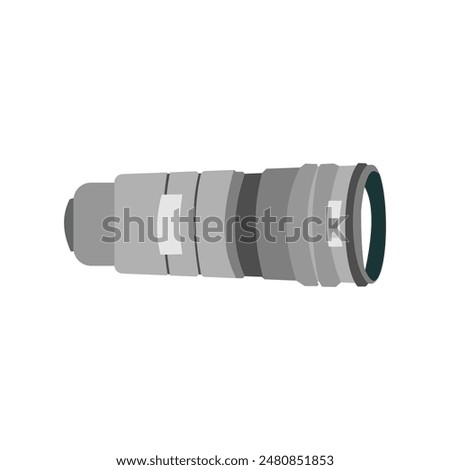This is a vector image of a telephoto lens, suitable for use as banner images, advertisements, icons, logos, sample images, promotional images, camera spare parts, etc.