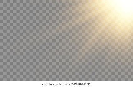 This is a vector image of a transparent sunlight special lens flare light effect. It features a sun flash with rays and a spotlight.