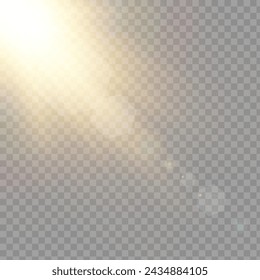 This is a vector image of a transparent sunlight special lens flare light effect. It features a sun flash with rays and a spotlight.