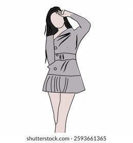 This is a vector image of a woman wearing a brown dress. 