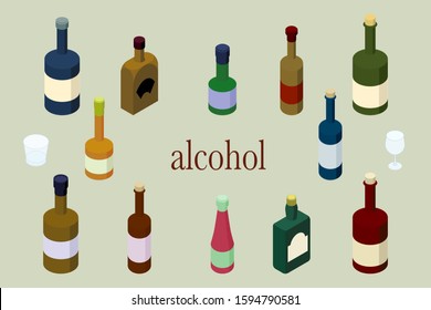 This is a vector isometric illustration set of liquor bottle.