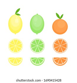 This is vector lemon, lime, orange, mandarin isolated on white background.