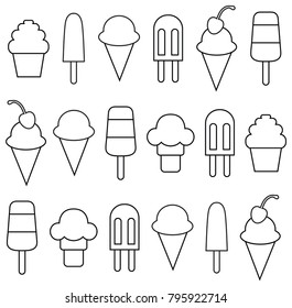This is a vector line drawing of ice cream icons.