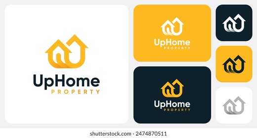 This vector logo design combines a house shape and an upward arrow with a modern, simple, clean and abstract style.