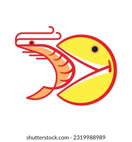 This vector logo design, happy eat Logo for a seafood restaurant, very clear and clean with a head icon opening its mouth to start eating.  Cartoon and funny logo ready for restaurant for all ages. 