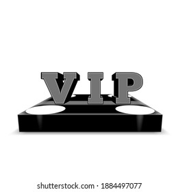 This is a vector logo design illustration, with a block shape that has 4 white circles, then there is a VIP sentence in the middle with a white background, which can be used for anything
