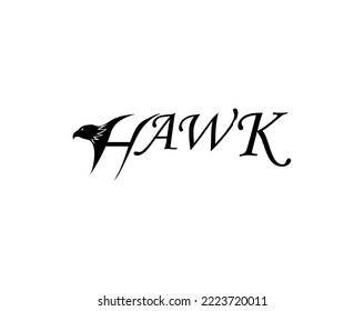 this is a vector logo design with letters that say HAWK with the letter H designed in the form of a bird and used for community or company logos
