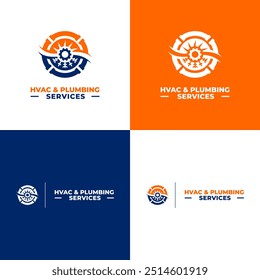 This vector logo design represents an HVAC and plumbing service, featuring a circular pipe shape.