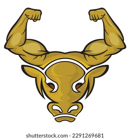 this vector logo design,bull, body builder and gymnasium.unique design with head bull with horn strong arm.is suitable for gym club,fitness club and other sport club.