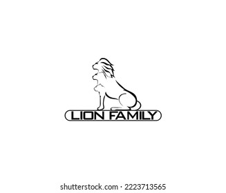 This is a vector logo with an image or design of a male lion, a lioness and a lion cub facing the same direction, which can be used as a symbol or logo.