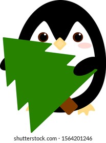 This is vector penguin and Christmas tree.