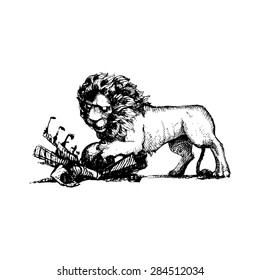 This is a vector Petrograd lion. Symbol of the city is a lion playing with other symbols of the city: drawbridges, for example.