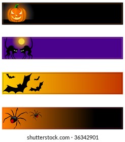 This vector picture represent a banner for halloween with pumpink, black cat, bats and spider
