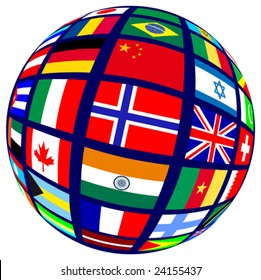 This vector picture represents a earth with flags