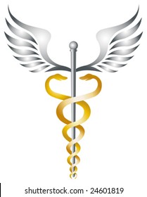 This vector picture represents a gold and silver caduceus