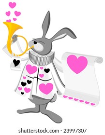 This vector picture represents a trumpet rabbit with love declaration